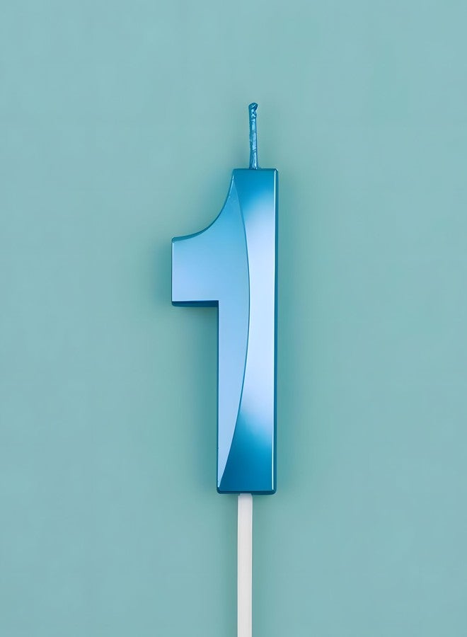 Juzfun Number Candles 1 Birthday Cake Topper Decoration First Year Wedding Anniversary Shower Party Metallic Blue Colour Size : Width 3 x Height 7 CM - Image 1